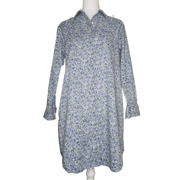 Comptoir Des Cottonier Blue Floral Lightweight Pockets Buttondown Dress XS